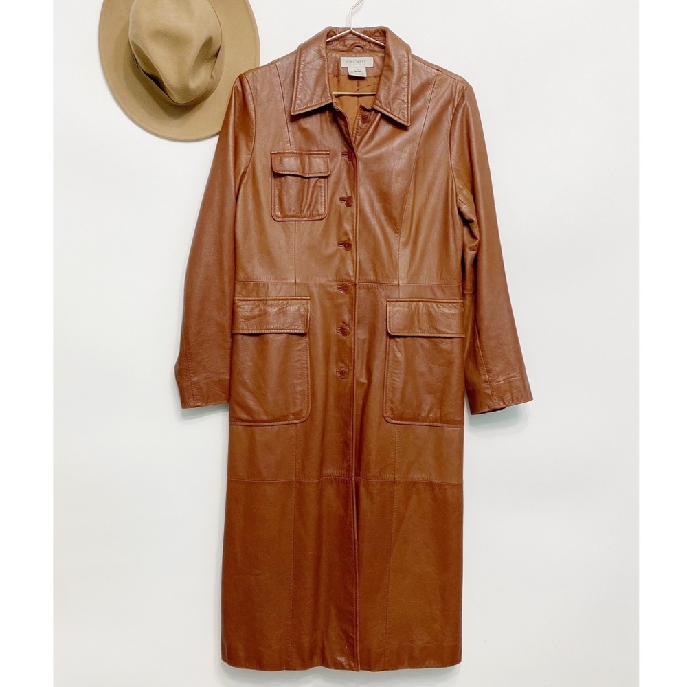 vintage | nine west cognac leather trench coat m
